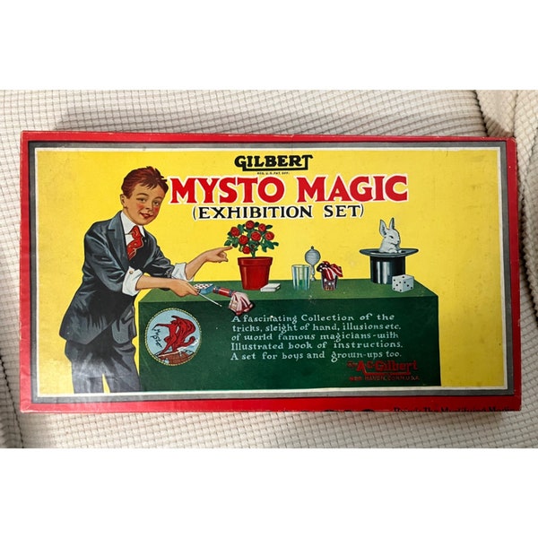 VTG 1938 The AC Gilbert Co No #1 Mysto Magic Exhibition Set Show Kit Board Game 30’s Magician Vintage