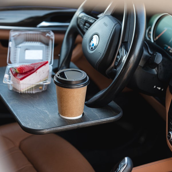 Black/Brown Personalised Double-sided Wooden Steering Wheel Desk / Tray Table WHEEL PAL, Unique Gift