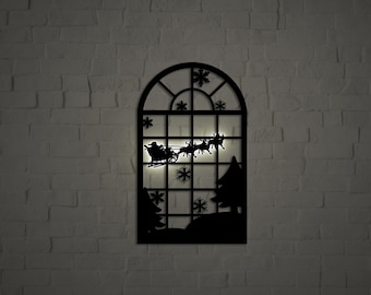 Weihnachtliche Wanddekoration: Weihnachtsmann Schlitten Silhouette mit Licht, Weihnachtsgeschenk, Weihnachtsschmuck aus Metall, bestes festliches Wohndekor Licht