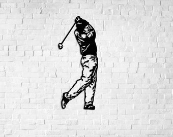 Arte de pared de metal de golf: silueta de golfista, decoración de Mancave