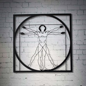 Vitruvian man  metall wall decor, Da Vinci art sign, classical metal wall art, Christmas Gift , Anatomy arts, mancave decor