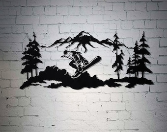 Snowboard metal wall decor, gift for snowboarder, skier christmas gift , boarder decor, winter sport accessory, mancave decor, wall hanging