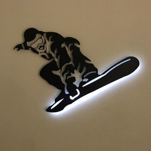 Snowboarder LED metal wall decor, snowboarder gift, boarder christmas gift, boarder with led backliht, winter sport accessory, mancave decor