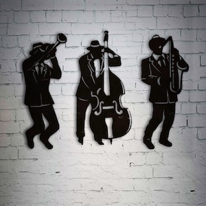 Jazz Trio Wanddekor, Metall Jazz Gruppe Zeichen, New Orleans Jazz Fest, Blues Zubehör, Geschenk für Jazzliebhaber und Weihnachten