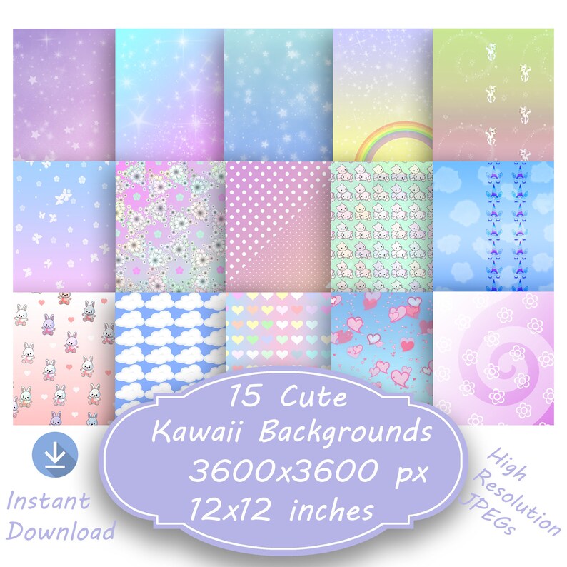 Cute Kawaii Backgrounds High Resolution Scrapbook Paper Etsy