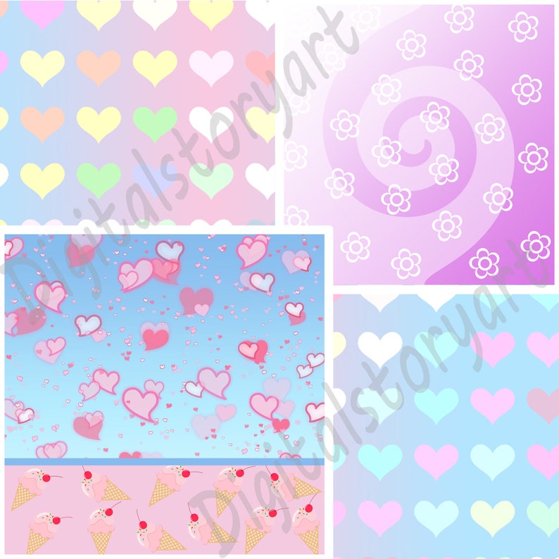 Cute Kawaii Backgrounds High Resolution Scrapbook Paper Etsy