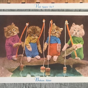 2 postales súper lindas de gatos vestidos de los años 50