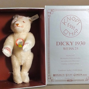 MINT Steiff White Dicky Bear Replica 1930 all IDs, never been out of the box!