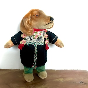 Very Rare Steiff Bazi Doll Boy with Button & Antique Dress (1950–1954)
