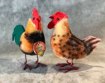 Steiff rooster and hen with IDs