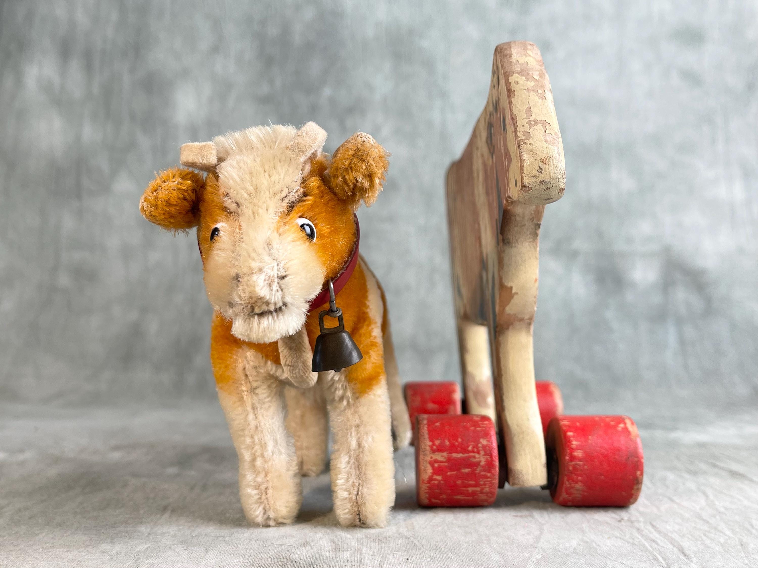 Vintage Steiff Mohair Cow Bessy Together With Antique LEGO Cow on
