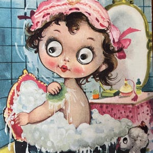 Adorabile cartolina con occhi in movimento 1960