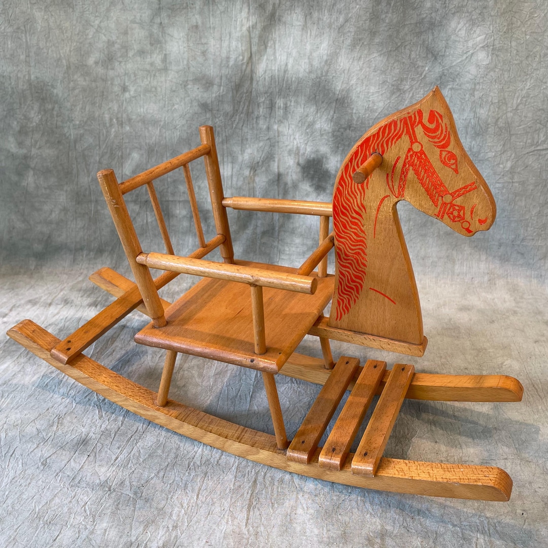 Rare 1950s Wooden Rocking Horse – Dutch Beech Wood Toy - Etsy