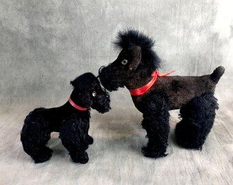 Pair of Steiff Snobby Black Poodles | Vintage Mohair Dogs