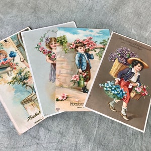Lot de 4 cartes postales anciennes avec des enfants