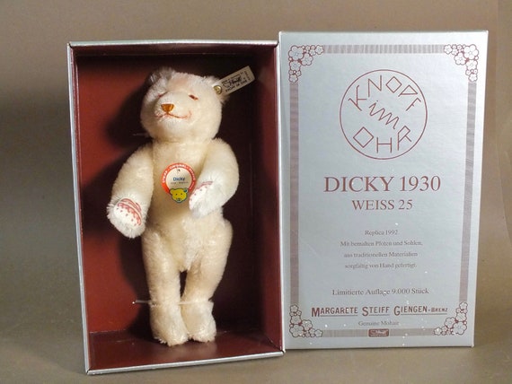 □シュタイフ DICKY 1930 Replica 13500 MINT Steiff White Dicky Bear Replica 1930 All Ids, Never Been Out