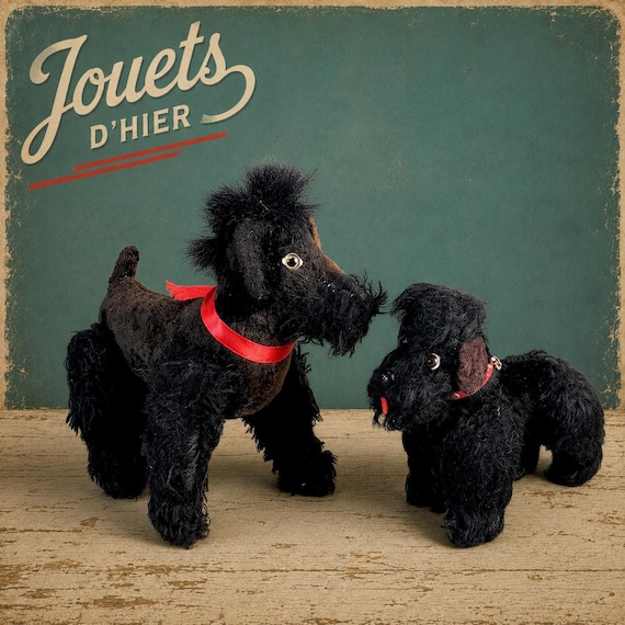 【Steiff 】シュタイフ プードル Snobby ブラック Poodle Pair of Steiff Snobby Black Poodles | Vintage Mohair Dogs