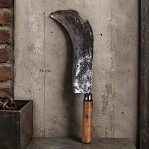 Antik fransk Billhook: Handsmidd järnmachete, verktyg ca 1900