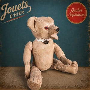 Ours en peluche allemand ancien de 33 cm : Growler en laine et bois rembourré des années 1920
