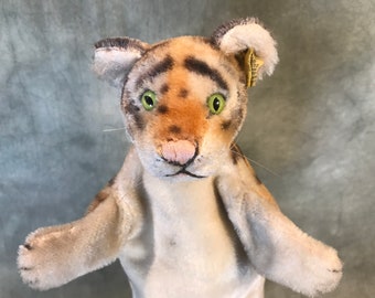 STEIFF  Tiger Hand Puppet with button.