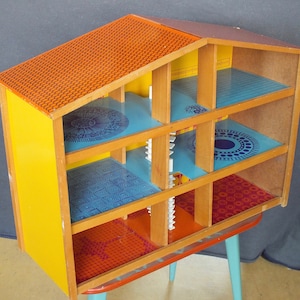 70s Vintage  OKWA-Dollhouse  Wood Printed Doll&#39;s House Modern Pop Art Dutch