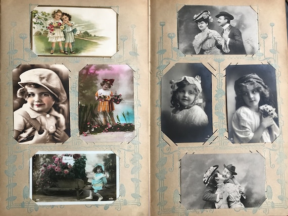 Antique Postcard Album: 1900s-1940s Children & Couples Portraits
