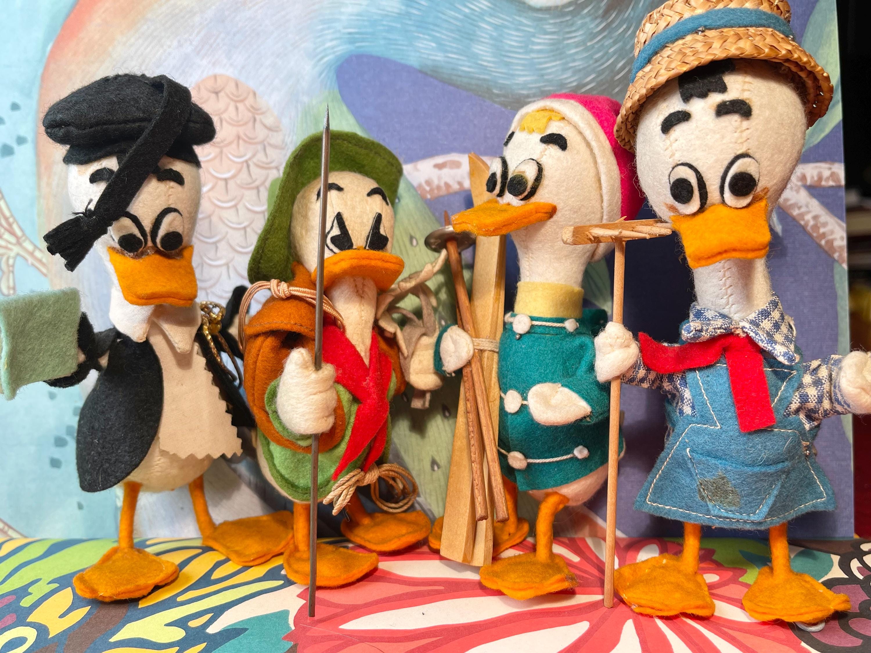 Set of 6 Lenci Donald Duck Felt Dolls – 1950s Italy – Vintage