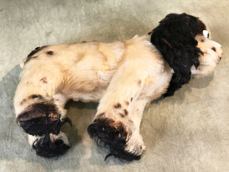 K&ouml;nnte beinhalten: Ein Pl&uuml;schhund mit cremefarbenem Fell, das braune Flecken am K&ouml;rper und an den Beinen aufweist. Das Spielzeug hat lange, dunkelbraune Ohren und dunkelbraunes Fell an den unteren Teilen seiner vier Beine. Es befindet sich in einer stehenden Position.
