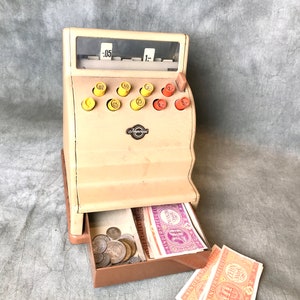 Ancienne caisse enregistreuse enfant, métal blanc, tiroir caisse, jouet  enfant vintage, jouet de caissière, France. -  France