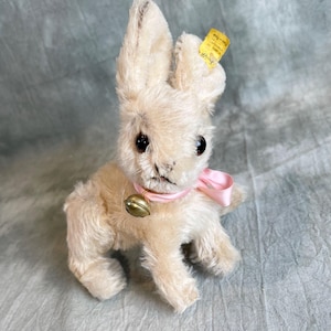 Vintage Steiff Changeable Rabbit 17 cm with Button – Jointed Bunny 1950s