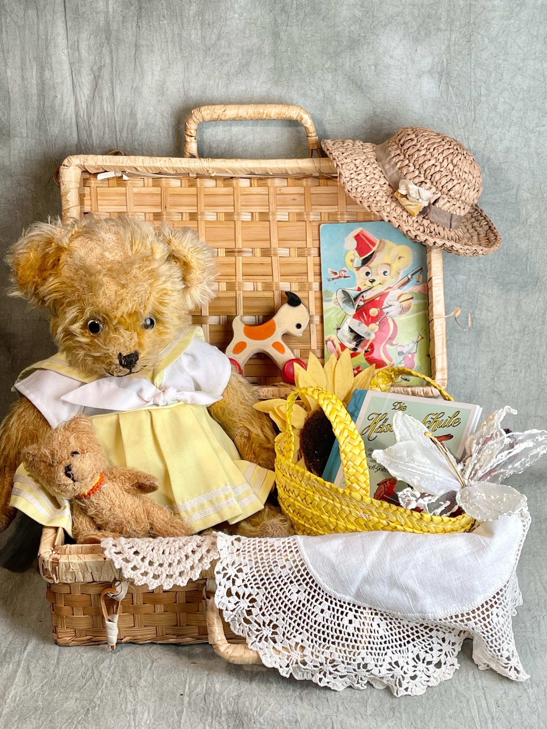 Antique German Mohair Teddy Bear: 1920s With Vintage Toys