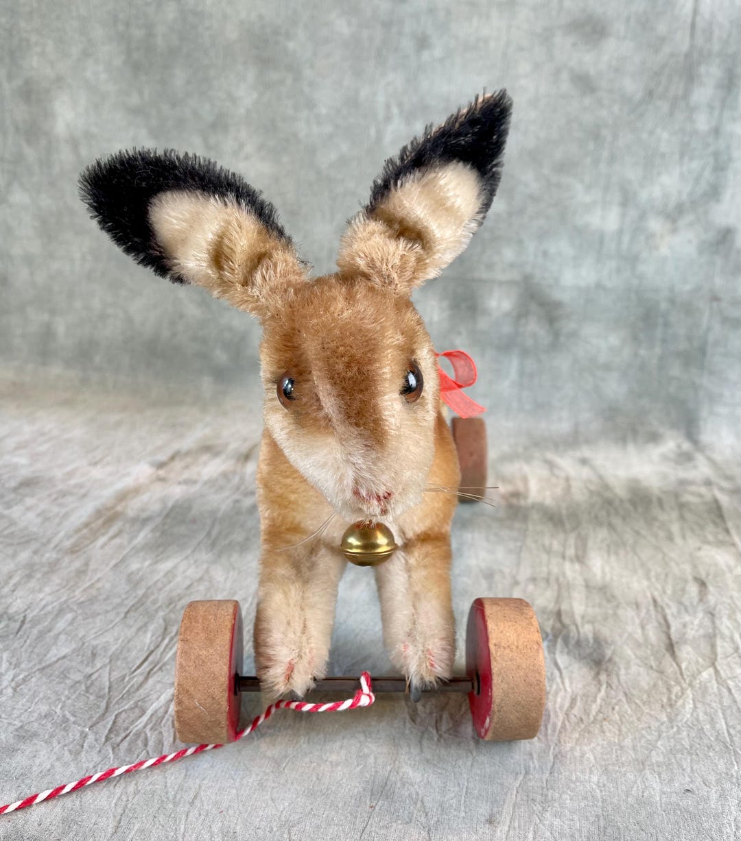 Vintage Steiff Mohair Bunny Pull Toy on Wheels - 1950s Steiff Rabbit - Etsy
