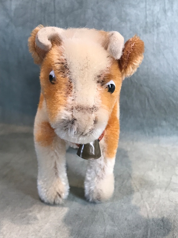 Vintage Steiff Mohair Cow Bessy: 12cm, With Collar, Bell and Name