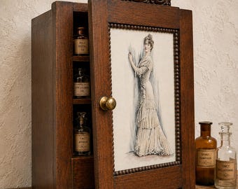 Antique Art Nouveau Medicine Cabinet Oak Wall Cabinet Belle Époque French Print