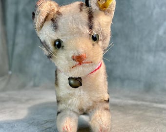 ヴィンテージ シュタイフ スージーキャット、1950年代製、首が動く子猫