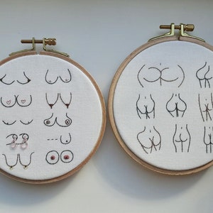 Booty mini embroidery hoop 5", female figure art, black and white art, body positive image 4