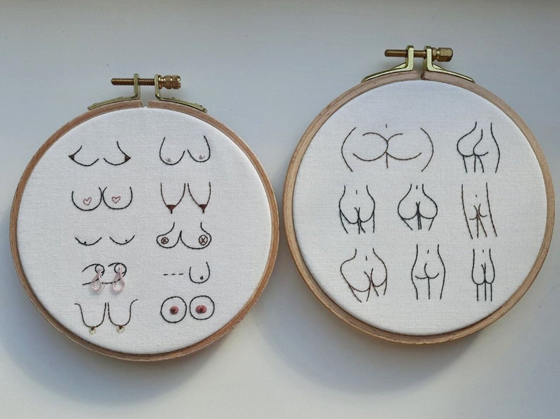 Booty mini embroidery hoop 5", female figure art, black and white art, body positive image 4