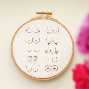 Boobs Embroidery Hoop Art, Feminist Body Positive Decor