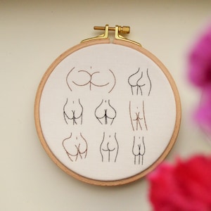 Booty mini embroidery hoop 5", female figure art, black and white art, body positive image 1