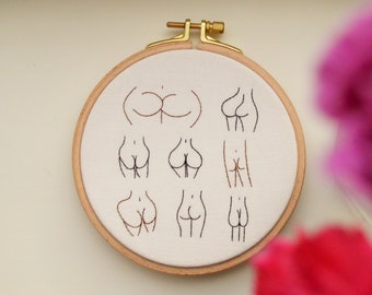 Booty Mini Stickrahmen 15 cm, weibliche Figur Kunst, schwarz-weiß Kunst, Körper positiv