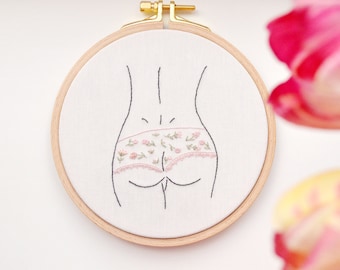 Female figure art, booty, embroidery hoop art 5", feminist gift, body positive