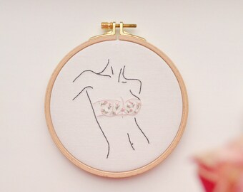 Boob art, embroidery hoop art 5", female form, feminist gift, flower embroidery