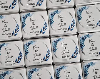 50 Personalised Chocolate Wedding Favours – Custom Chocolates, Floral Design Wrappers, Unique Wedding Gifts