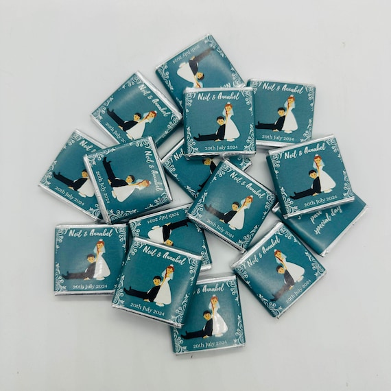 50 Personalised Chocolate Wedding Favours – Biracial Couple Design, Custom Party Chocolates, Unique Wedding Gifts