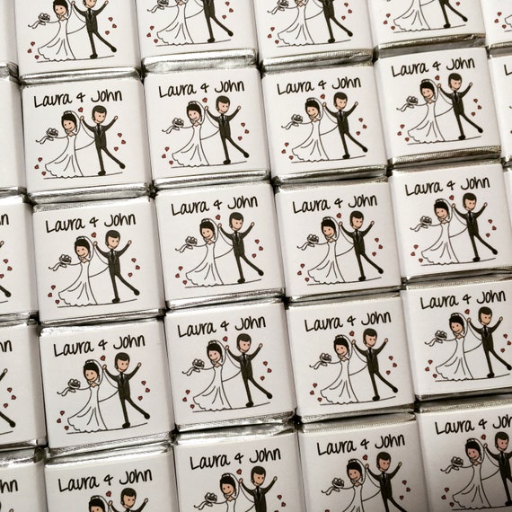 50 Personalised Chocolate Wedding Favours – Custom Chocolates, Bride & Groom Design, Unique Wedding Gifts
