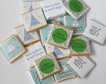 50 Personalised Christmas Chocolates – Custom Xmas Favours, Stocking Fillers, Holiday Party Gifts