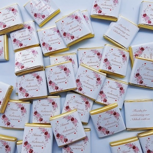 50 cadeaux de mariage en chocolat personnalisés, chocolats personnalisés, cadeaux de fête personnalisés, motifs floraux, cadeaux de mariage, cadeau de mariage