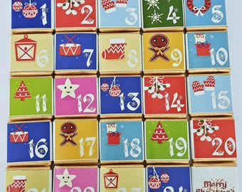 25 Personalised Advent Calendar Chocolates – Christmas Chocolates, Custom Xmas Gift, Stocking Fillers