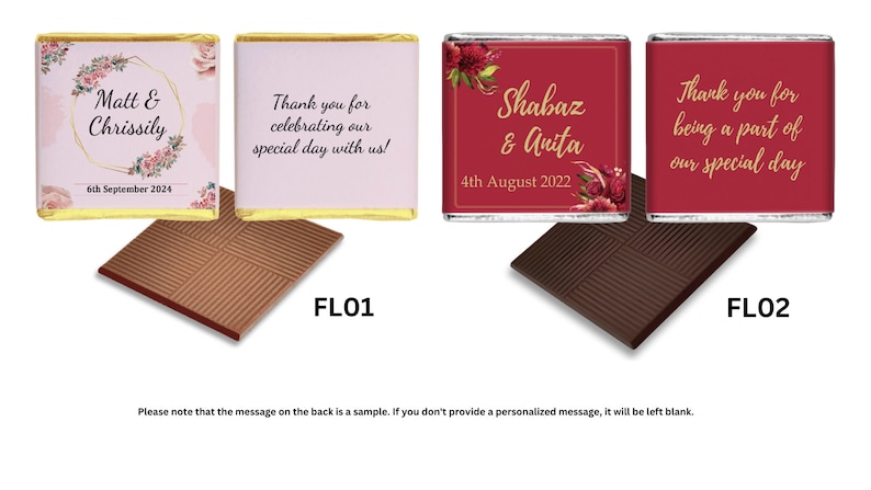 Gift Rapper Messages 50 Personalised Chocolate Wedding Favours โ Custom Chocolates, Floral ...