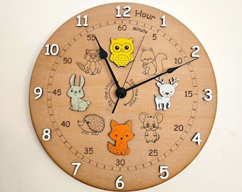 Children’s Woodland theme Wall Clock - Help to teach your children how to tell the time!